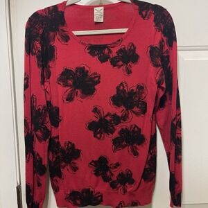 Faded Glory Red Sweater Med Valentine Weeked Office Light Weight Sweater